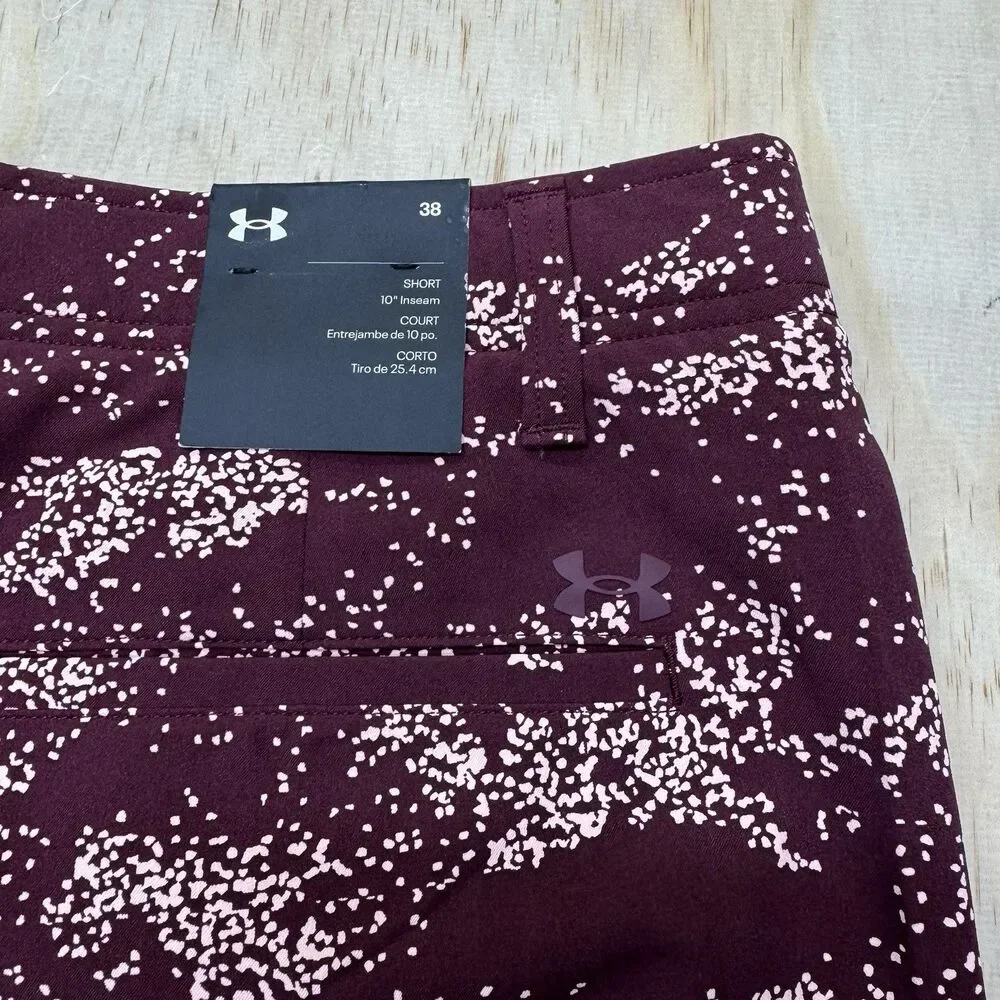 NEW Under Armour Golf Shorts Mens UA Printed sz 38 Maroon 1377303 600